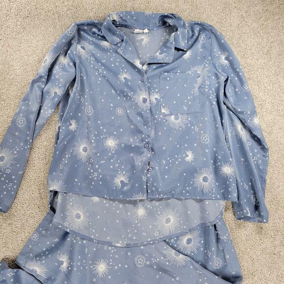 BP Celestial Pajamas Set Womens XS Blue White Sun Stars Moon Pants Button Top - Picture 8 of 16